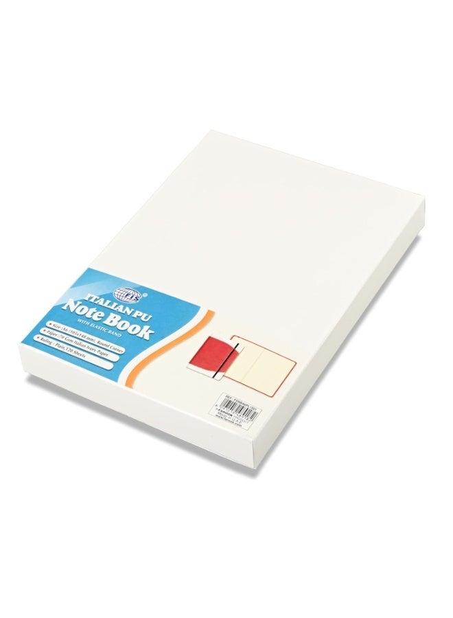 FIS® Hard Cover Notebook, Italian PU Materials, A6 Size, 240 Pages, Plain No Ruling, Round Corners with Elastic Band Closure, 70gsm Italian Ivory Paper, 1 Piece, White with Red Color-FSNBA6PL1501 - Image 2
